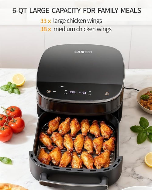 11-in-1 Large Air Fryer, 6QT Airfryer Top & Bottom Heating, No Flip Needed