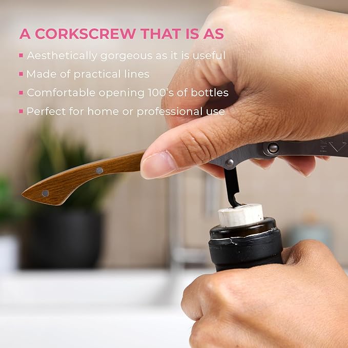Pocket Prestige Waiters Corkscrew By Coutale Sommelier - Naturalwood - French Patented Spring-Loaded Double Lever Wine Bottle Opener for Bartenders and Gifts - Sharp Micro-Serrated Knife
