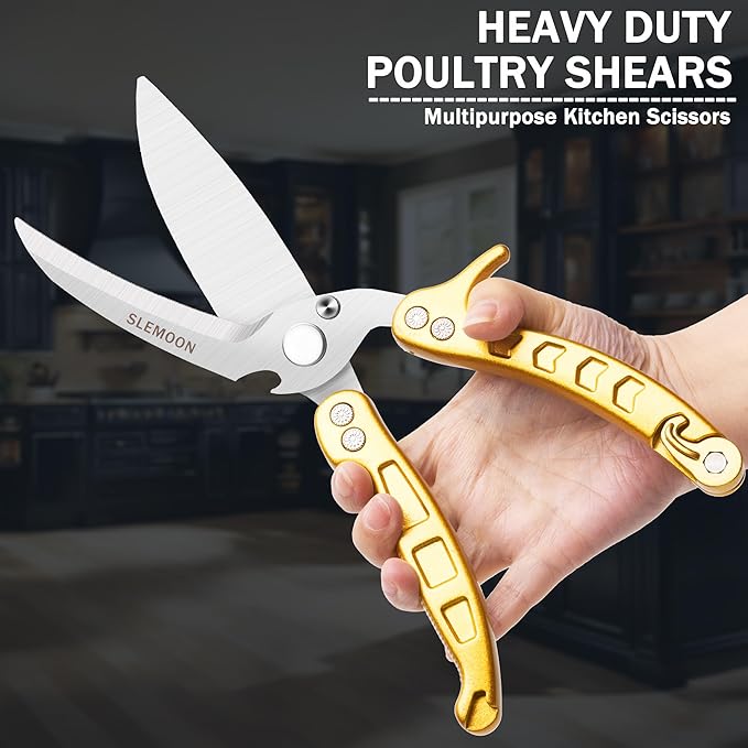 SLEMOON Heavy Duty Kitchen Shears,Poultry Shears with Safety Lock,Gold