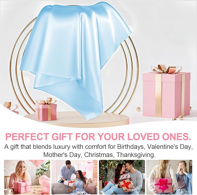 LYSHIN Silk Pillow Cases Standard Size with Hidden Zipper, Sky Blue