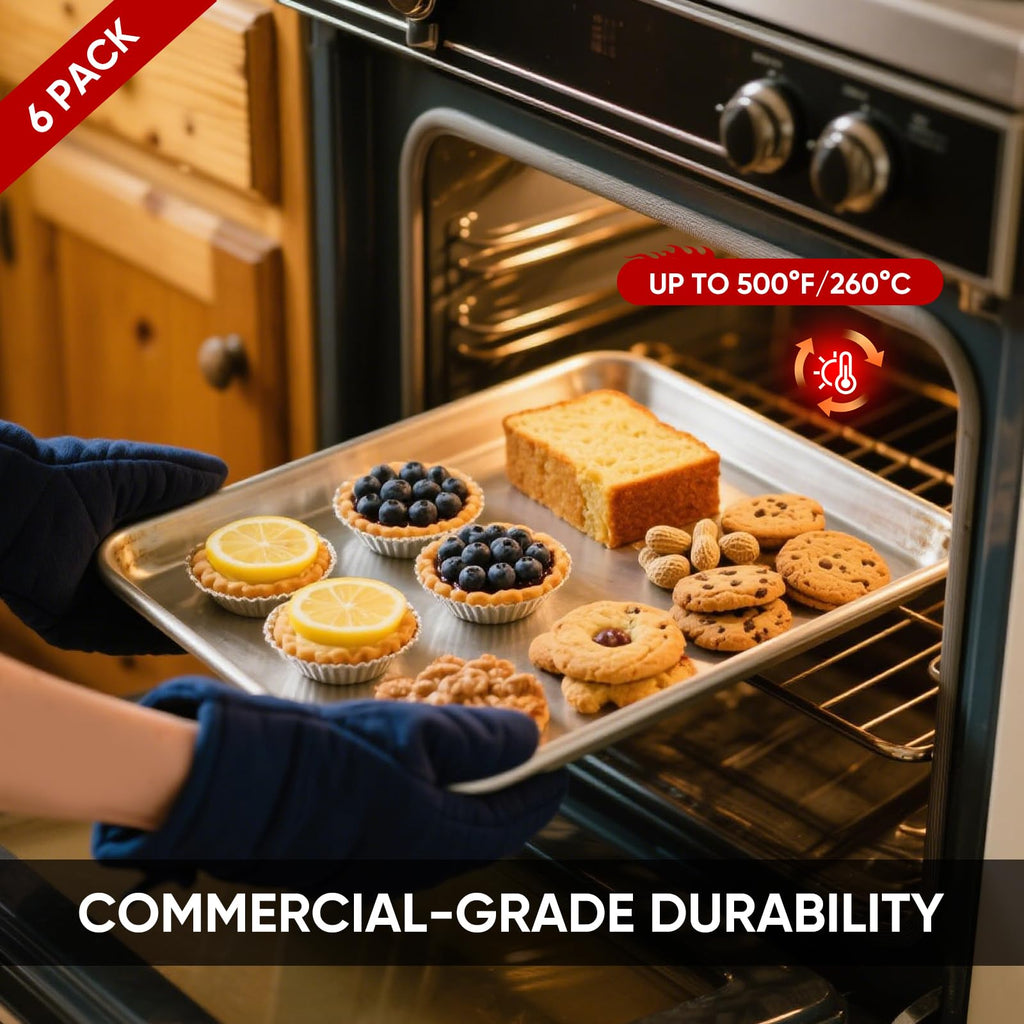 TENUP 6 Pack Aluminum Quarter Sheet Pan, 13" x 9" Heavy Duty Commercial Baking Tray Reinforced Rim, Warp-Resistant Rust-Free