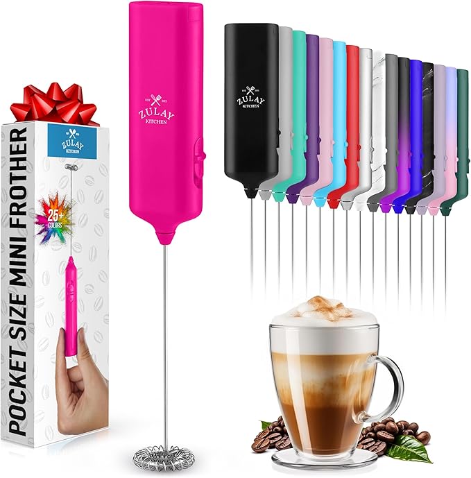 Mini & Mighty Milk Frother Wand – Powerful Handheld Coffee Frother, Battery Operated Drink Mixer – Compact Pocket Size – Detachable Whisk for Latte, Cappuccino, Matcha, Hot Chocolate