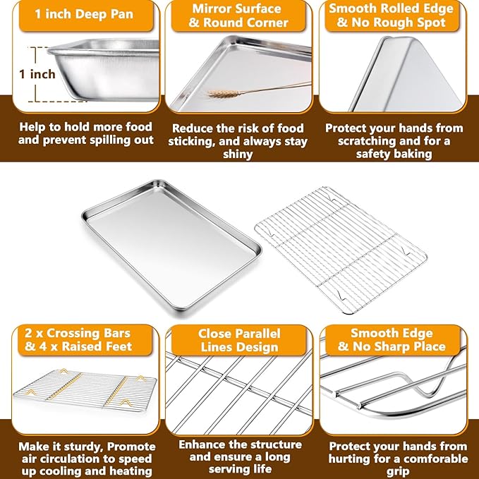 P&P CHEF 16 + 12.5 Inch Baking Sheet with Rack Set, Pans with Flat Racks