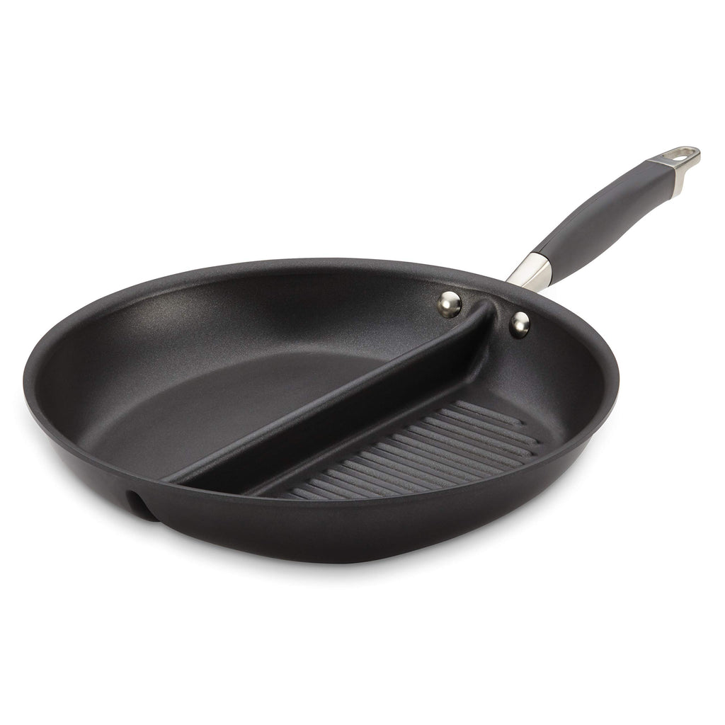 Anolon Advanced Hard Anodized Nonstick Divided Grill / Griddle Pan / Skillet - 12.5 Inch, Gray