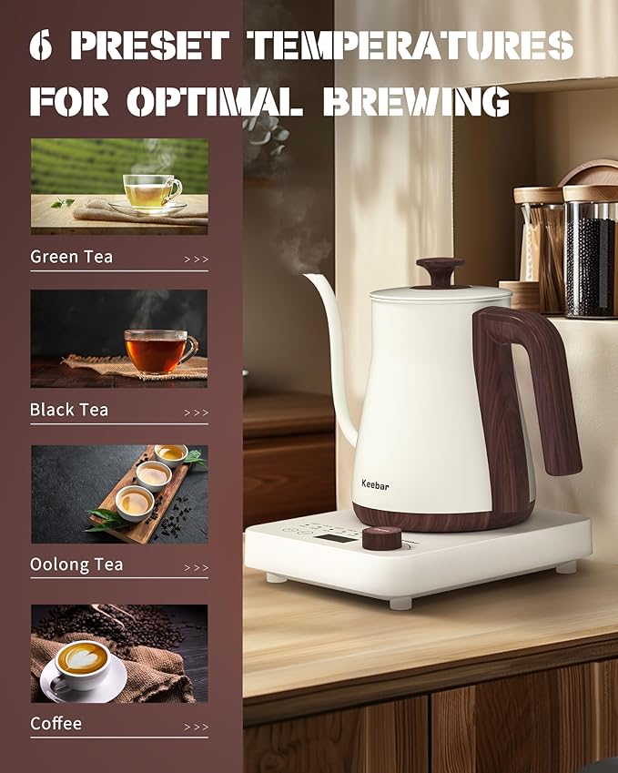 Keebar Gooseneck Electric Kettle, 0.8 L, 1000W, 6 Temp Presets, LED Display