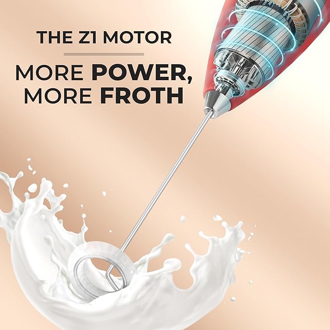 Zulay Kitchen Powerful Milk Frother Wand With Duracell Batteries - Ultra Fast Handheld Drink Mixer - Electric Whisk Foam Maker for Coffee, Lattes, Cappuccino & Matcha - Z1 Motor - Black & Red
