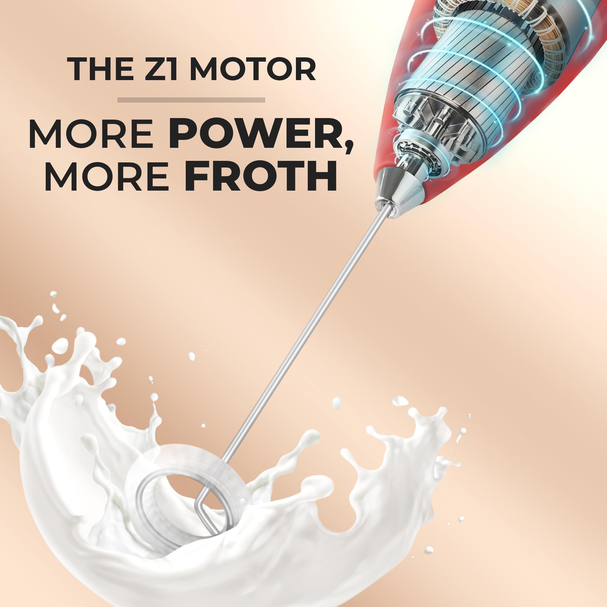 Zulay Kitchen Powerful Milk Frother Wand With Duracell Batteries - Ultra Fast Handheld Drink Mixer - Electric Whisk Foam Maker for Coffee, Lattes, Cappuccino & Matcha - Z1 Motor - Black & Red