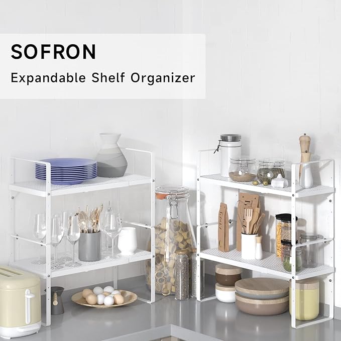 SOFRON Expandable Storage Shelf, Stackable Organizer Rack, White Small 1 PK