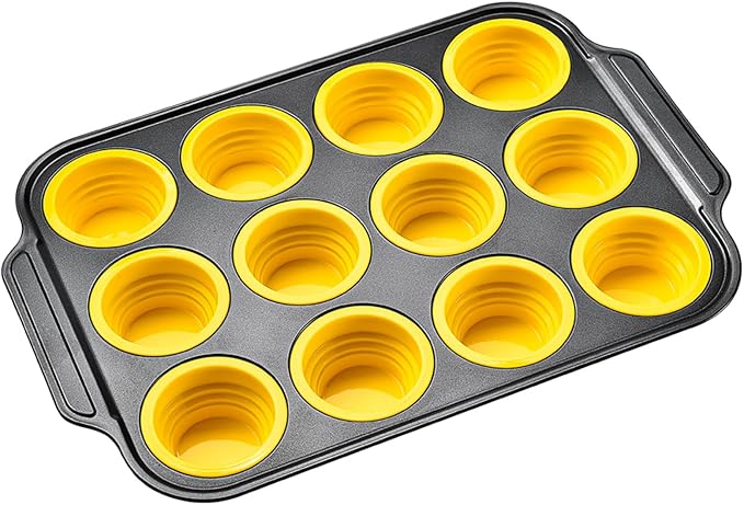 YiYeraio 12 Cups Silicone Muffin Pans for Baking with Metal Frame, Egg Bite Molds, Cupcake Pans Regular Size, Muffin Tins Easy to Pop Nonstick Non Toxic Bakeware for Oven Dishwasher Safe
