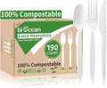 Biocean Extra Heavyduty Compostable Cutlery Set - 190 Count Large Disposable Utensils No Plastic Forks Spoons Knives Biodegradable Fork Eco Friendly Silverware for Party,BBQ,Daily Use,Events,Picnic
