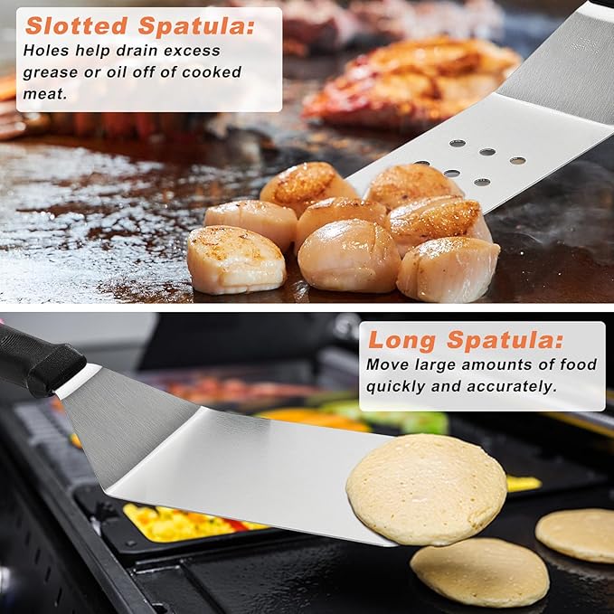 N NOBLE FAMILY 27 PCS Griddle Accessories Kit, Flat Top Grill Accessories Set for Camping, Professional Griddle Spatula Set with Melting Dome, Burger Press for Outdoor BBQ Teppanyaki