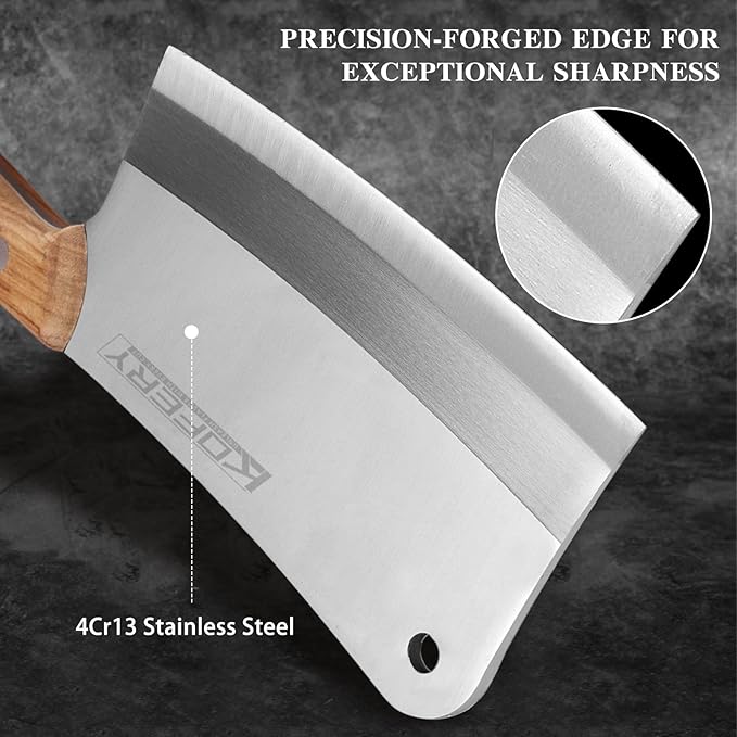 KOFERY 7.3" Carbon Steel Meat Cleaver for Heavy Duty Bone Chopping