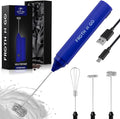Zulay Froth N Go Milk Frother – Rechargeable 3-in-1 Handheld Frother Wand with Travel Case & USB-C Charger – Single, Double & Egg Whisk for Latte, Cappuccino, Matcha, Protein Shakes - Royal Blue