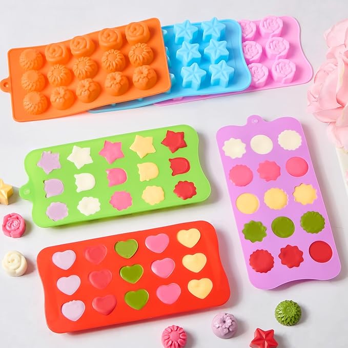 Flower Silicone Molds for Chocolate, 6 Pcs, 15-Cavity