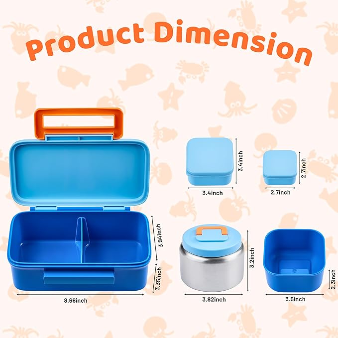 JXXM Lunch Box for Kids With 8oz Soup Thermo, Leak-proof Lunch Container with 2 Compartments, Thermo Food Jar Food Containers for Back to School Girls Boys (Blue)