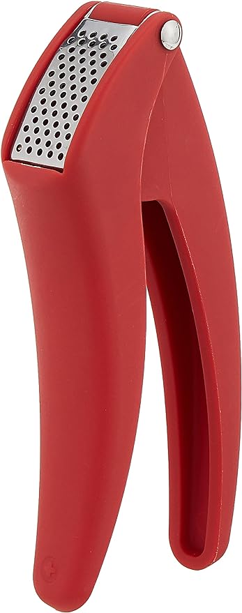 Kuhn Rikon Easy-Clean Garlic Press, No Need to Peel, 7” Red