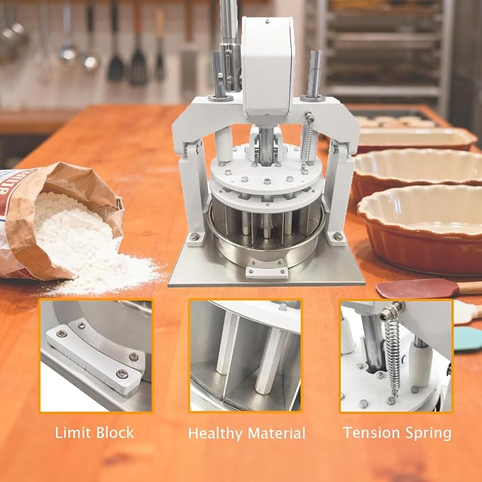 IntXanth 12PCS Table Top Manual Dough Divider 3.17oz-16.93oz Each Piece Hydraulic Hand Dough Cutter Bakery 304 Stainless Steel Tray
