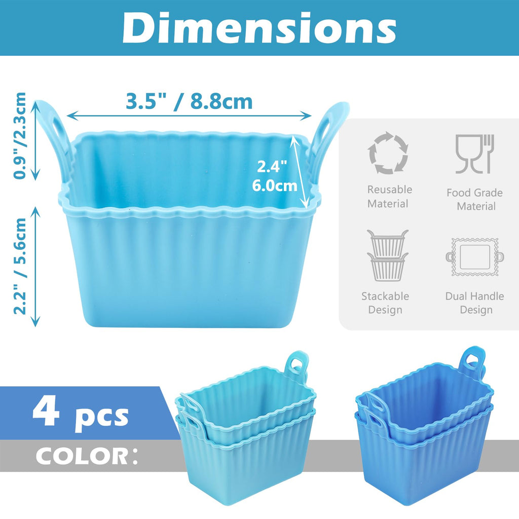 Koluti Nonstick Silicone Egg Bites Baking Mold Pack of 4, Reusable Muffin Cupcake with Double Handle, BPA Free, Small Rectangle Air Fryer Cupcakes Liner, 2 Colors
