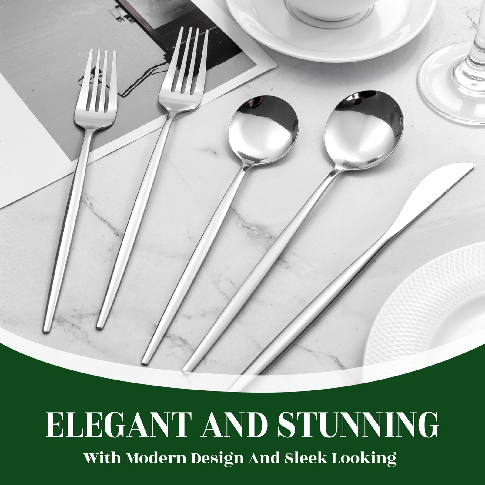 NOCCUR 40-Piece Stainless Steel Silverware Set for 8 - Utensils Set Include Knives Spoons and Forks - Mirror Polished for Home&Party