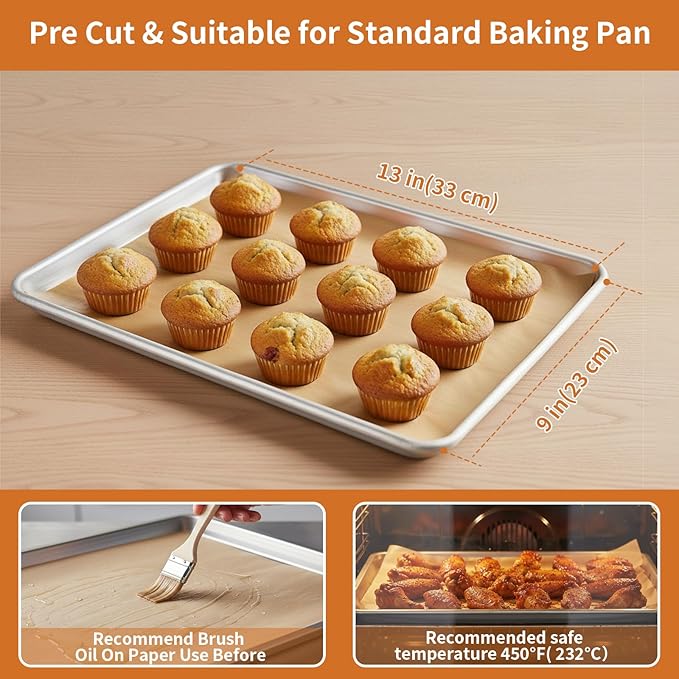 MakMeFre Parchment Paper Baking Sheets 300ct 9"x13" PreCut