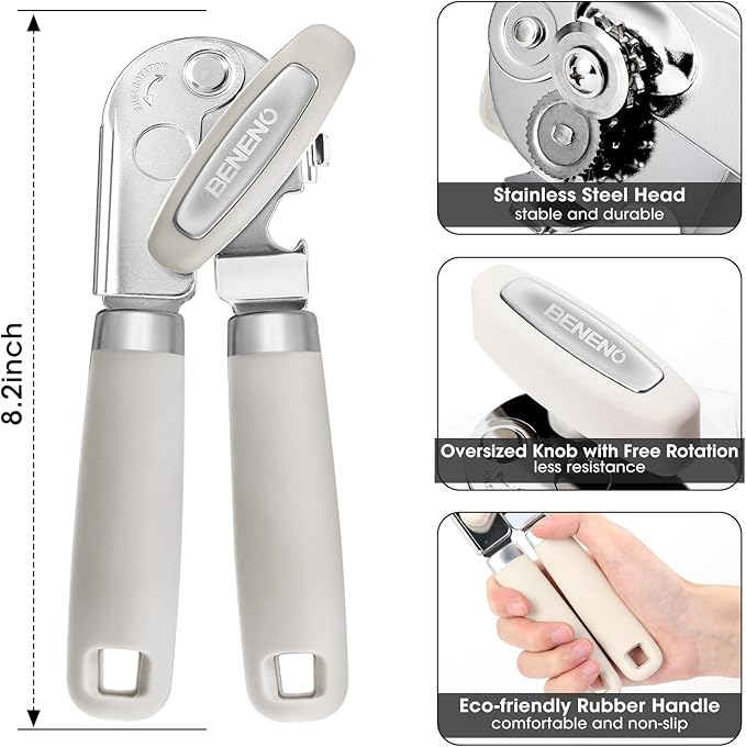 Beneno Heavy Duty Hand Can Opener Manual with Magnet Lid Remover, Beige