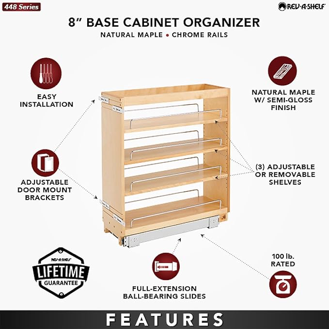 Rev-A-Shelf Pullout Kitchen Cabinet Organizer, Min Cabinet Opening 8.5" W