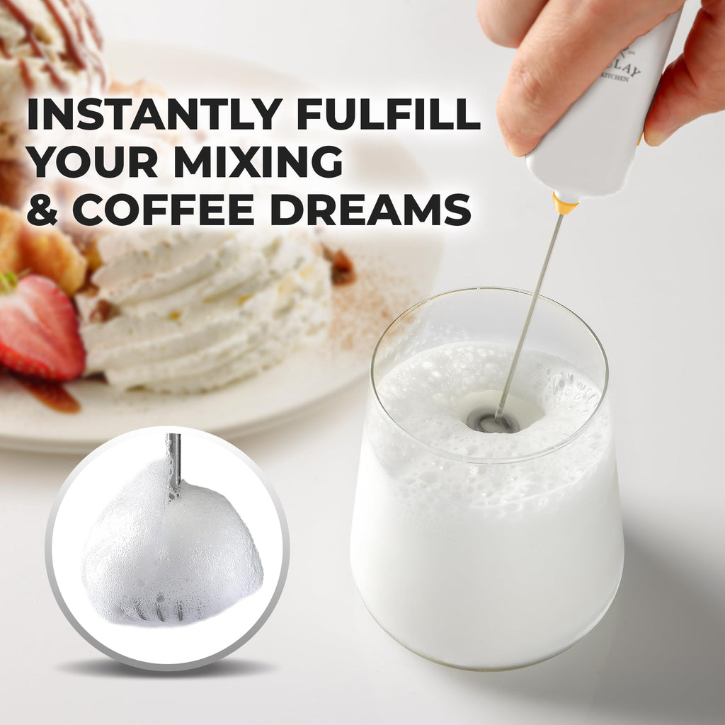 Mini & Mighty Milk Frother Wand – Powerful Handheld Coffee Frother, Battery Operated Drink Mixer – Compact Pocket Size – Detachable Whisk for Latte, Cappuccino, Matcha, Hot Chocolate