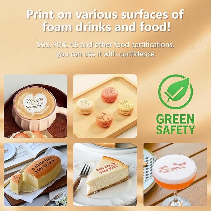 EVEBOT Handheld Food PrintPen, Portable Mini Coffee Latte Art Printer, Dessert Decorator for Cake Macarons, Cookies - Bluetooth 4.2, 1PCS Matcha Color