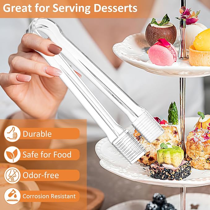 PEASUG 20 PCS Plastic Serving Tongs, Disposable Plastic Tongs
