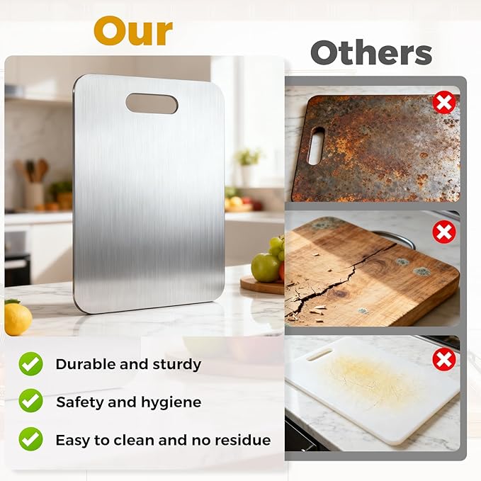 Katori Titanium Cutting Board, 100% Pure Titanium Cutting Boards for Kitchen, Double-side Available Cutting Board for Vegetables, Meat, Fruits, Easy to Store and Clean (S)