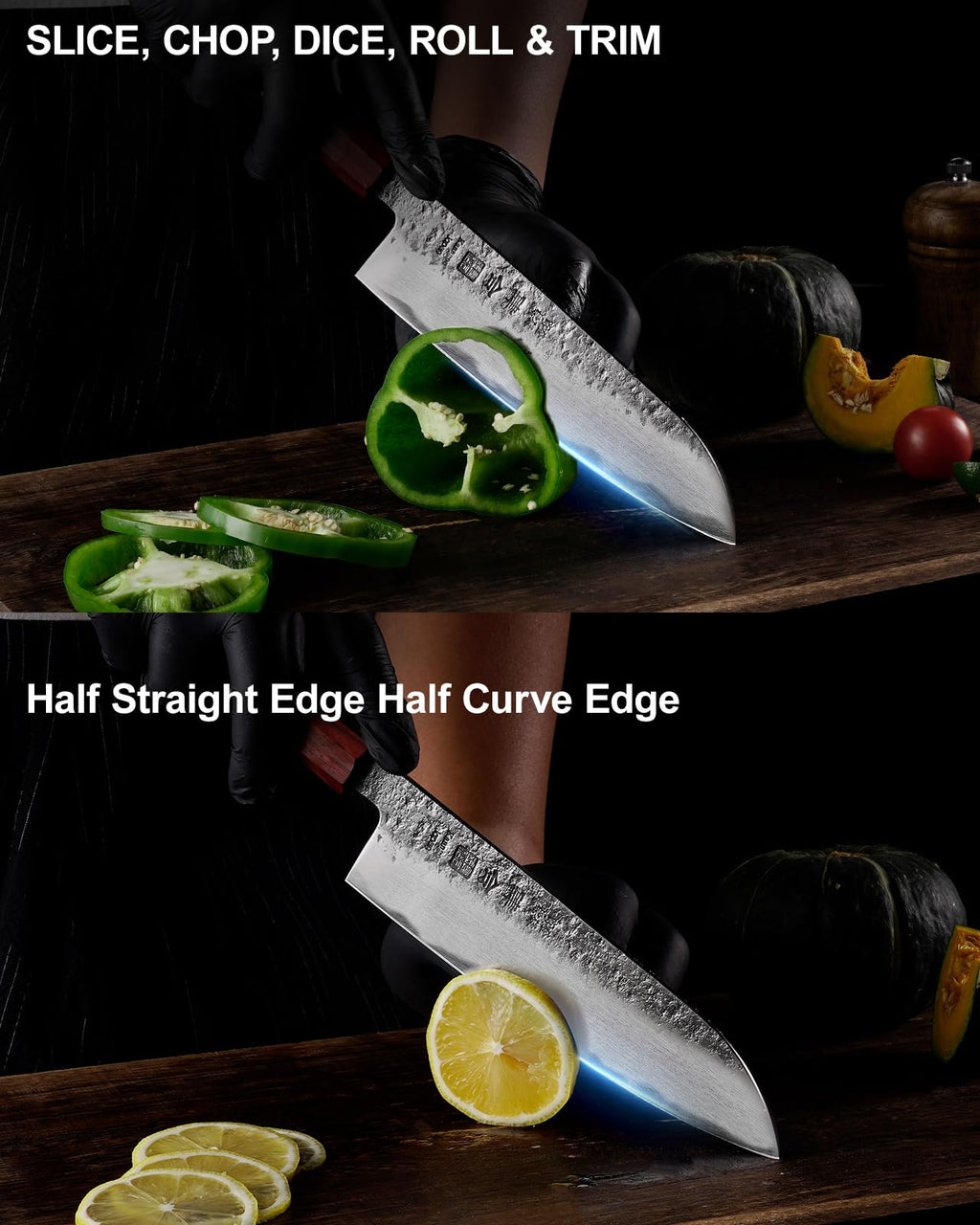 kanngou 7 inch Razor Sharp Santoku Knife, AUS-8 Alloy Steel 18cm Japanese Chef Knife with Eboy Handle, Chefs Knife with Premium Gift Box (WA Series)