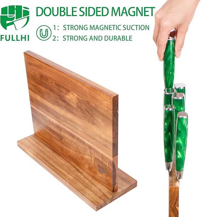FULLHI Kitchen Magnetic Knife Block Holder Magnetic Strip Natural Wood