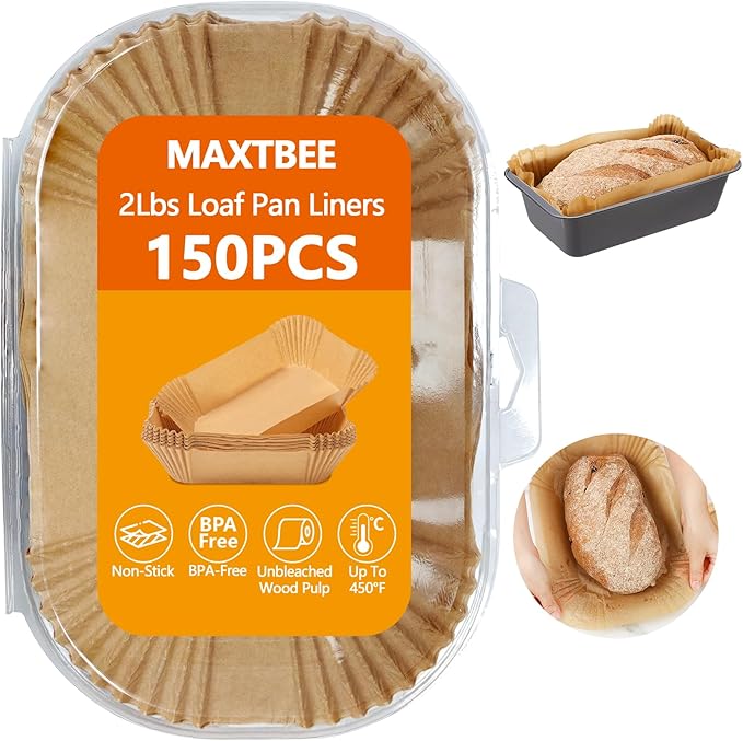 MAXTBEE Loaf Pan Liners, 150Pcs Non-Stick Loaf Pans for Baking Bread 9x5, 2lb Disposable Parchment Bread Liners for Sourdough, Pound Cake, Banana Bread and More (Bottom Sizes: 8"× 4")