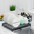 TITIMIO Dish Drying Rack - Space-Saving Dish Rack for Kitchen Counter with Removeable Cutlery Holder,Rustproof & Sturdy Auto-Drain Organizer for Plates,Cups,Knife,Silvery