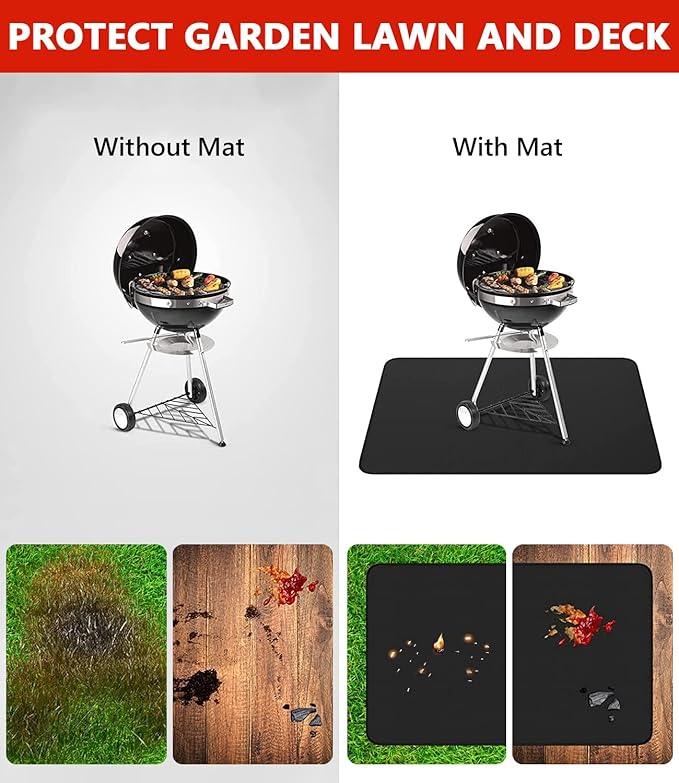 Protebox 90 x 48 inch Under Grill Mats for Outdoor Grill, Double-Sided Fireproof Deck and Patio Protector Mat, BBQ Mat for Under BBQ, Waterproof Oil-Proof Grill Floor Pads Fire Pit Mat Fireplace Mat