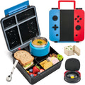 FAJSL Game Bento Box for Kids, Lunch Box with Thermo(9oz Food Jar), Folding Spoon, Removable Divider & Sauce Cup, Lunch Box Kids for School,Travel, BPA-Free & Realistic Shape(Blue-Red)