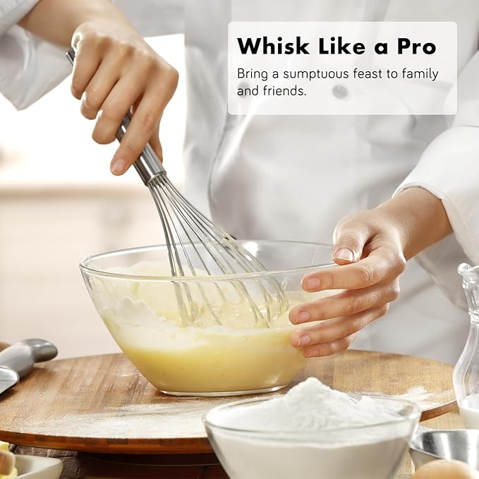 OYV 304 Stainless Steel Whisk Set, Dishwasher Safe Rustproof Metal Whisk, Professional Balloon Wire Whisks for Kitchen Cooking, Perfect For Blending, Whisking, Baking, Beating, 3 Packs (8" 10" 12")