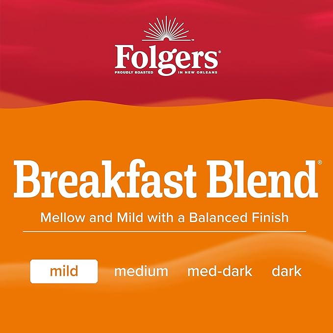 Folgers Breakfast Blend Coffee, Mild Roast, Keurig K-Cup Pods, 60 Count