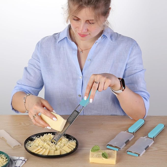 Cambom Cheese Grater Citrus Zester Lemon Zester Pack of 3-304 Stainless Steel - A Sharp Tool for Parmesan Cheese, Ginger, Garlic, Nutmeg, Chocolate, Vegetables，Fruits，Dishwasher Safe Blue