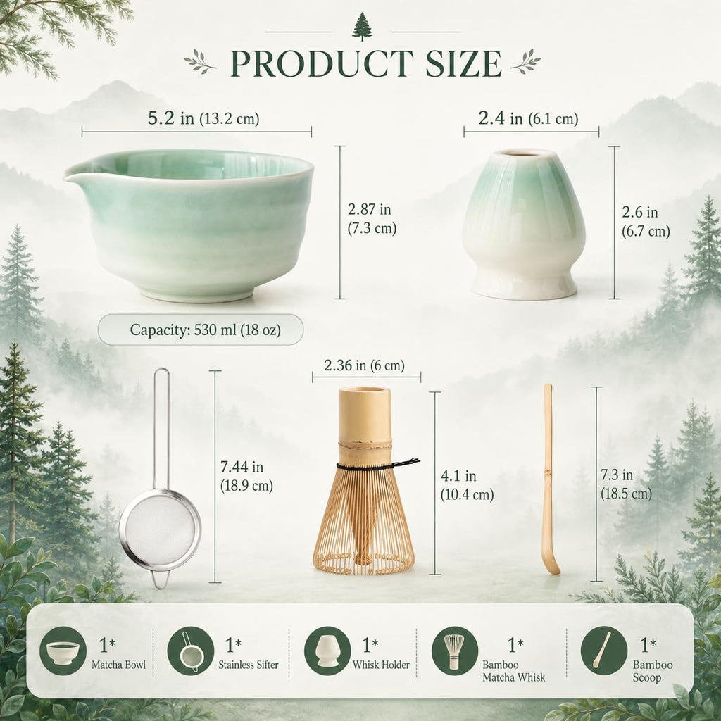 Buucup Japanese Matcha Set with Ceramic Bowl, Whisk & Bamboo Scoop