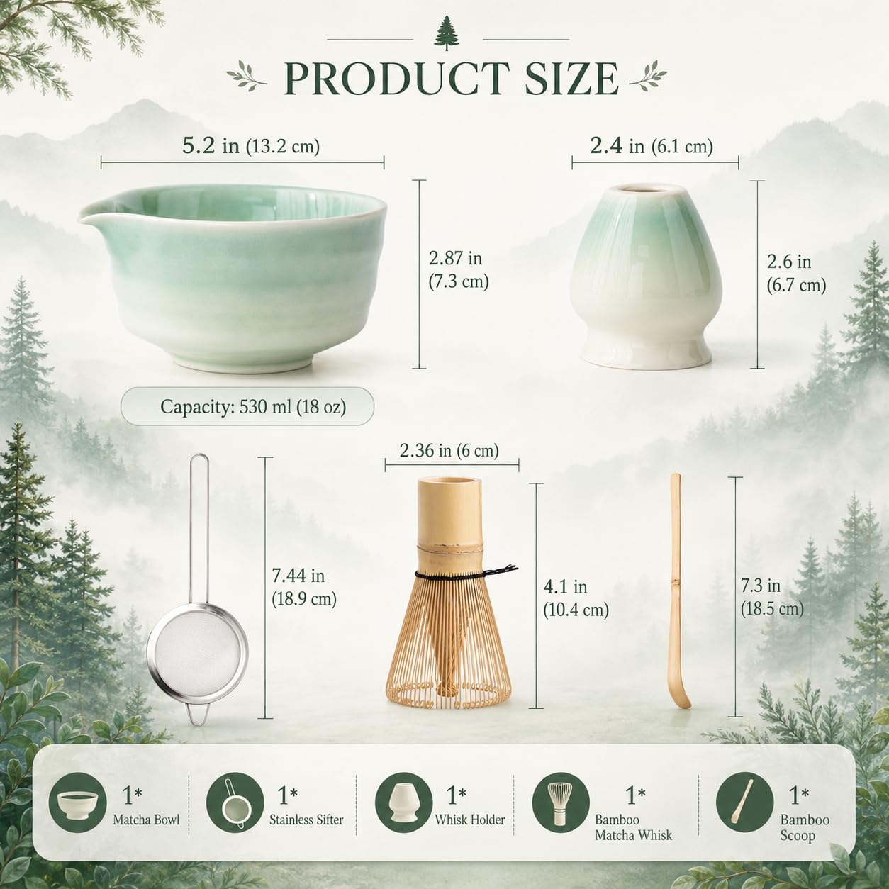 Buucup Japanese Matcha Set with Ceramic Bowl, Whisk & Bamboo Scoop