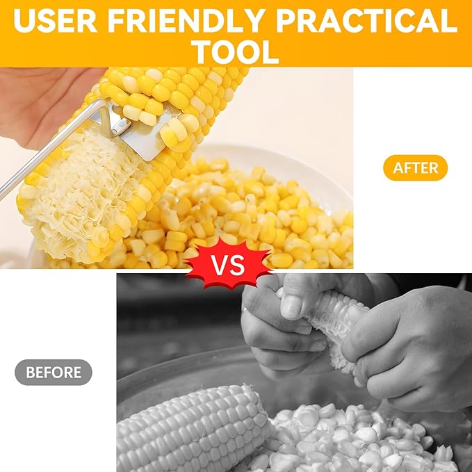 Corn Cob Stripper,2025 NEW Long Handle Stainless Steel Corn Stripping Tool,Fast Corn Peeler for Corn,Suitable for Home Kitchens, Restaurant Chefs, Outdoor Dining Enthusiasts(2PCS)