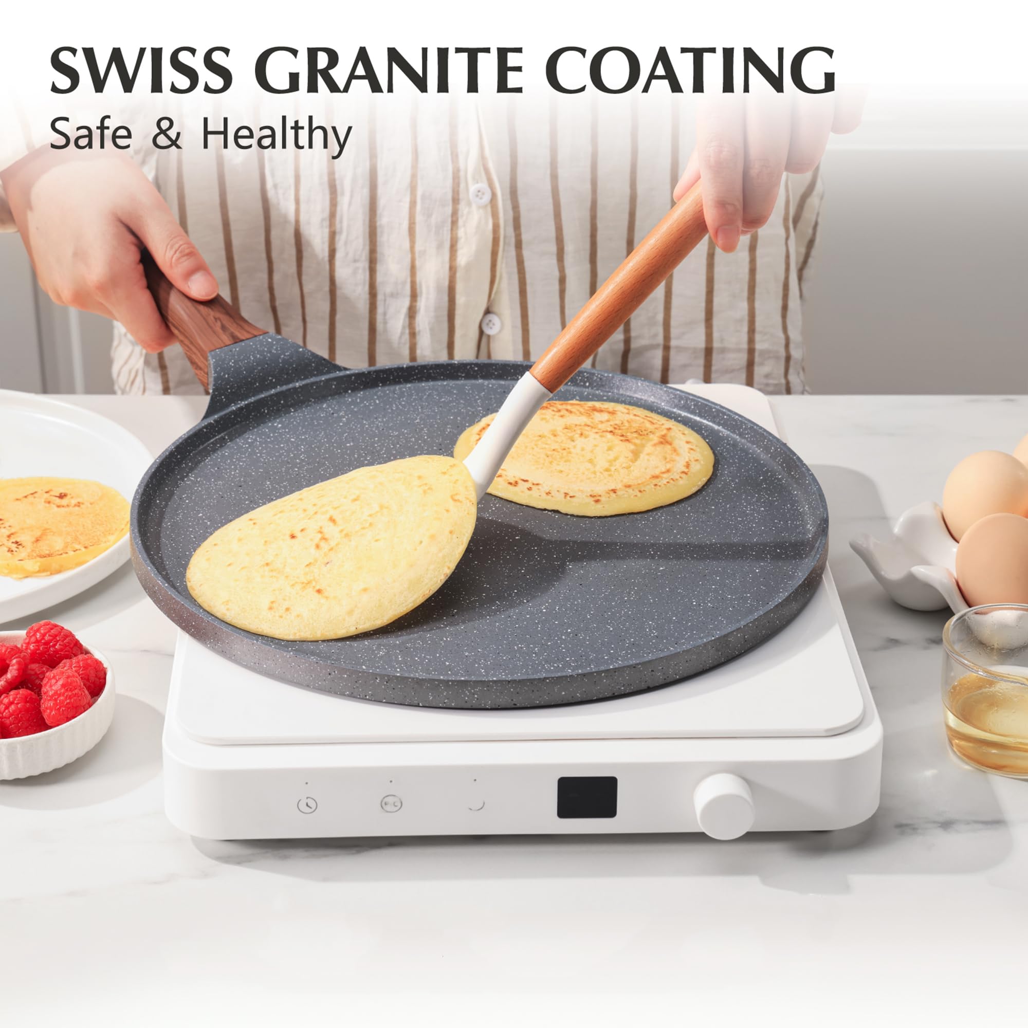 SENSARTE 10 Inch Nonstick Crepe Pan Granite Coating Pancake Pan Gray