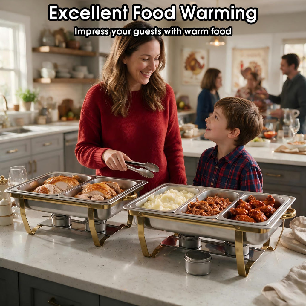 Amhier Chafing Dishes for Buffet, 11Qt, 4 Pack, Gold