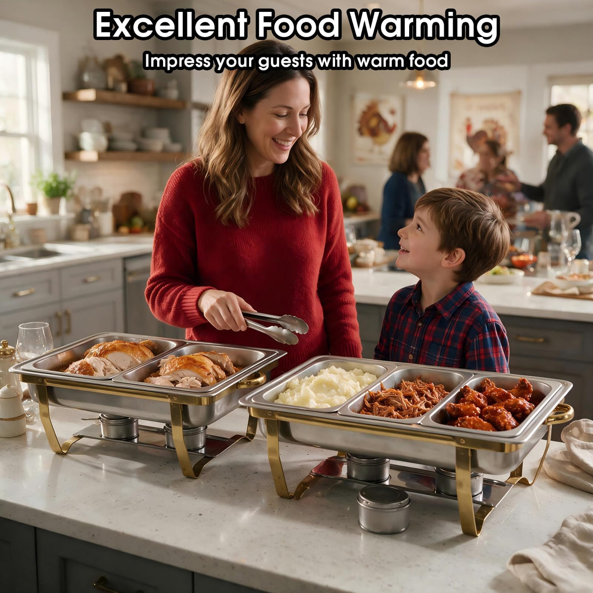 Amhier Chafing Dishes for Buffet, 11Qt, 4 Pack, Gold