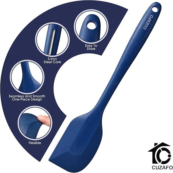 CUZAFO BPA Free Heat Resistant 600℉ Silicone Spatula, Turner Mixing Spatulas set Dishwasher Safe for Nonstick Cookware, Classic Blue