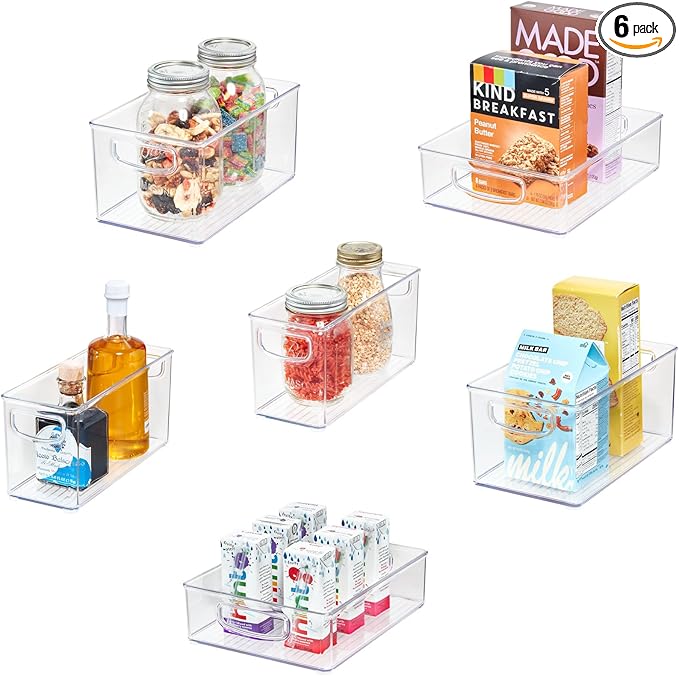 iDesign Stackable Pantry Bins, 2 Small, 2 Medium, and 2 Large Bins, 6 Pack, Clear, Made in USA