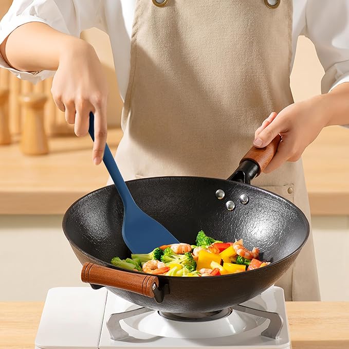MOACC Silicone Kitchen Cooking Utensils Set: Heat Resistant 13inch Long Kitchen Gadgets, BPA Free Non Stick Rubber Cook Accessories For Food Prep, Frying, Serving, Basting (Dark Blue)
