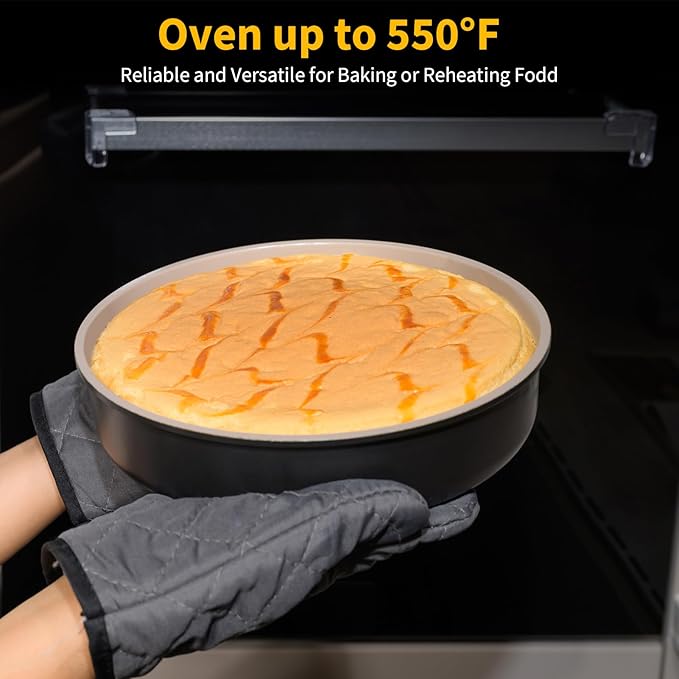 INSETFY 9.5 Inch Round Cake Pan Set of 2,Cast Aluminum Bakeware Ceramic Nonstick Oven and Dishwasher Safe(Black)