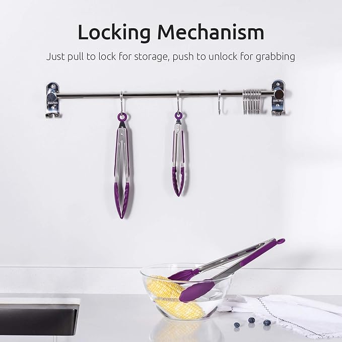 U-Taste Kitchen Tongs for Cooking, 600ºF Heat-Resistant Tps, 3Pcs/Purple
